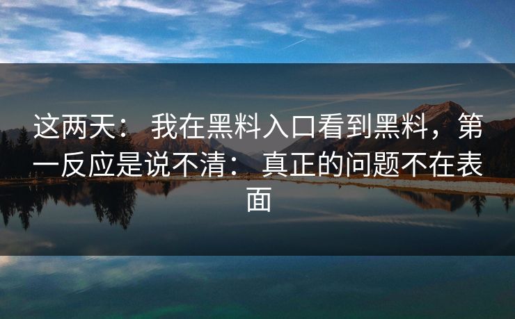 这两天: 我在黑料入口看到黑料,第一反应是说不清: 真正的问题不在表面 这两天: 我在黑料入口看到黑料,第一反应是说不清: 真正的问题不在表面