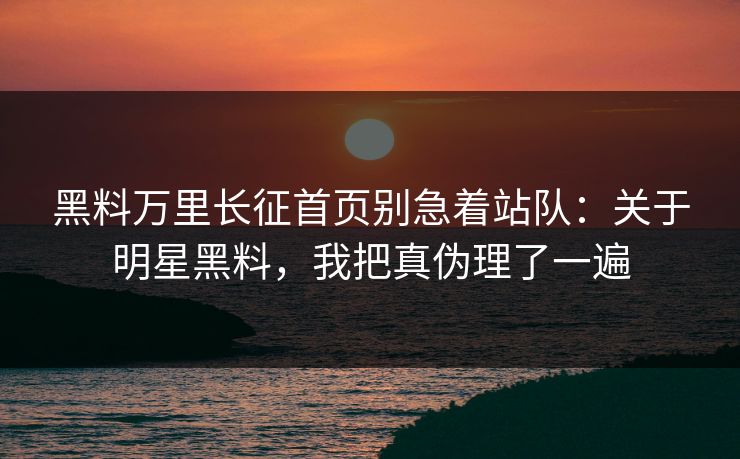 黑料万里长征首页别急着站队：关于明星黑料，我把真伪理了一遍